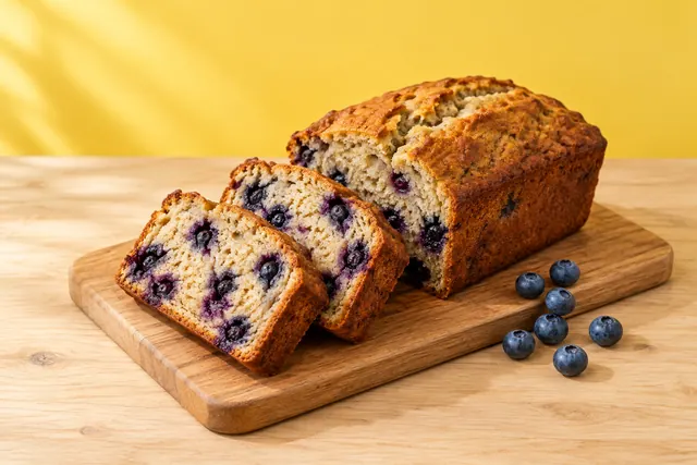Pan de arándanos y banana, suave y húmedo