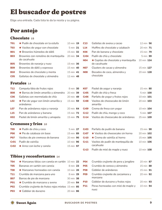 La página del Buscador de postres del libro
